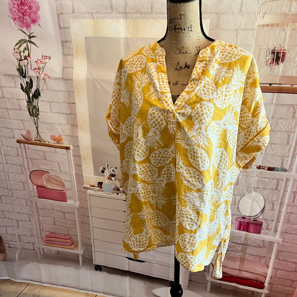 Mustard and White Casual Top